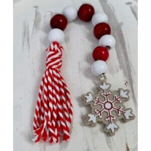 Christmas Bead Garland, Red & White Beads, Snowflake & Tassel Tiered Tray Decor